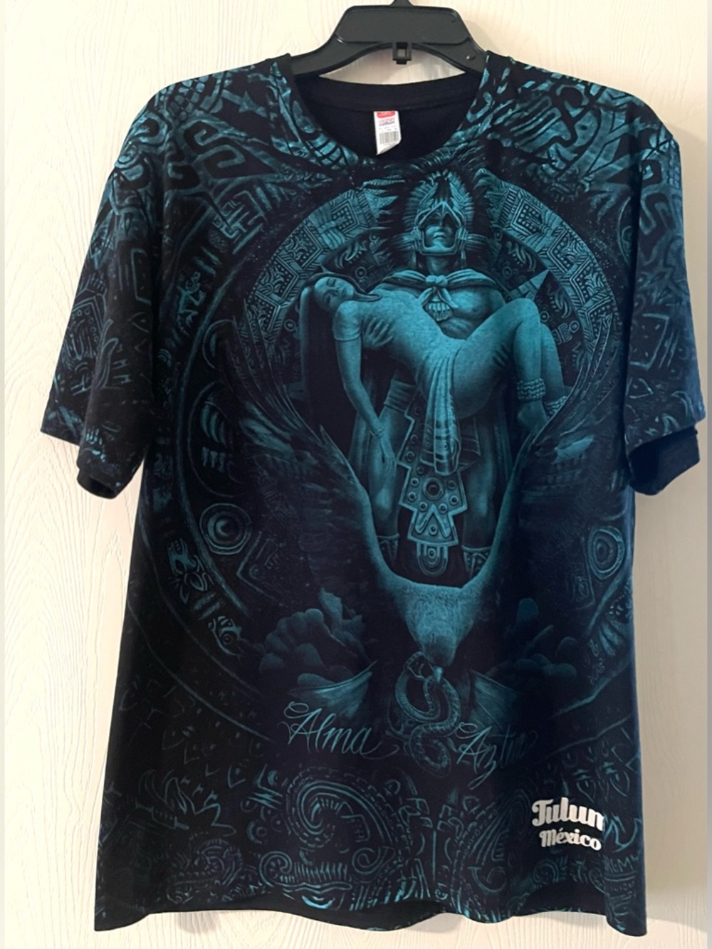 Men's Black & Teal Mayan Graphic T-Shirt from Tulum Mexico